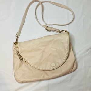 Neutral Cream Leather Crossbody Bag W/ Tons of Storage